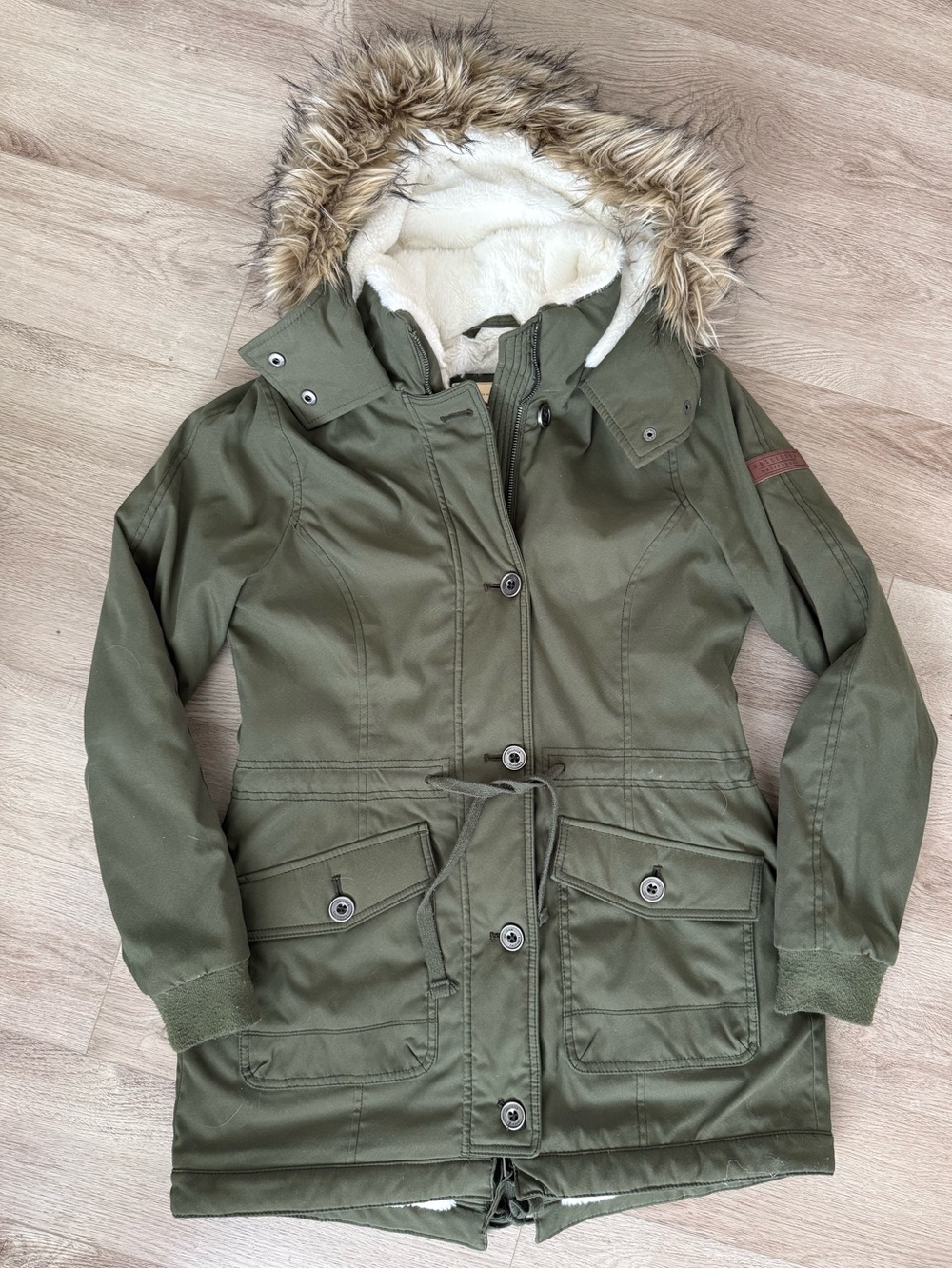 Women’s Green Parka Jacket with Faux Fur Hood